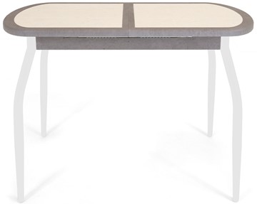Кухонный раздвижной стол Будапешт-2 ПЛ (ноги белые, плитка бежевая/серый камень) в Полевском - предосмотр 1