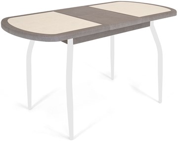 Кухонный раздвижной стол Будапешт-2 ПЛ (ноги белые, плитка бежевая/серый камень) в Полевском - предосмотр 2