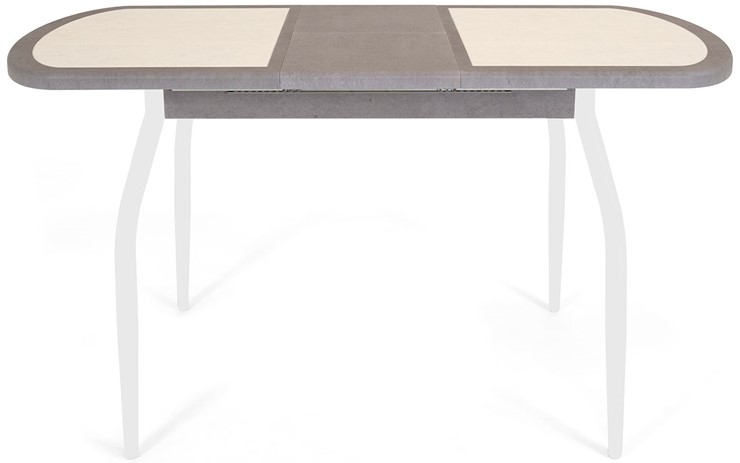 Кухонный раздвижной стол Будапешт-2 ПЛ (ноги белые, плитка бежевая/серый камень) в Полевском - изображение 3