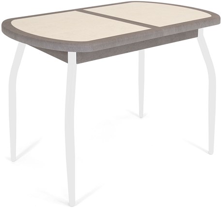 Кухонный раздвижной стол Будапешт-2 ПЛ (ноги белые, плитка бежевая/серый камень) в Полевском - изображение