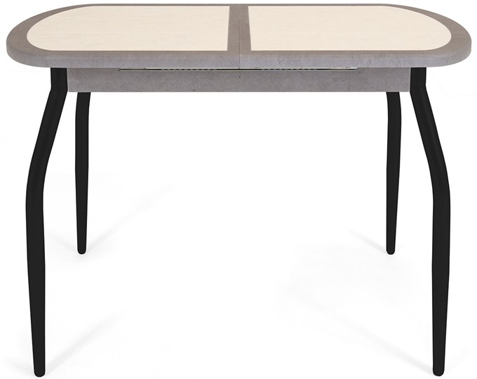 Кухонный раздвижной стол Будапешт-2 ПЛ (ноги черные, плитка бежевая/серый камень) в Ревде - изображение 1