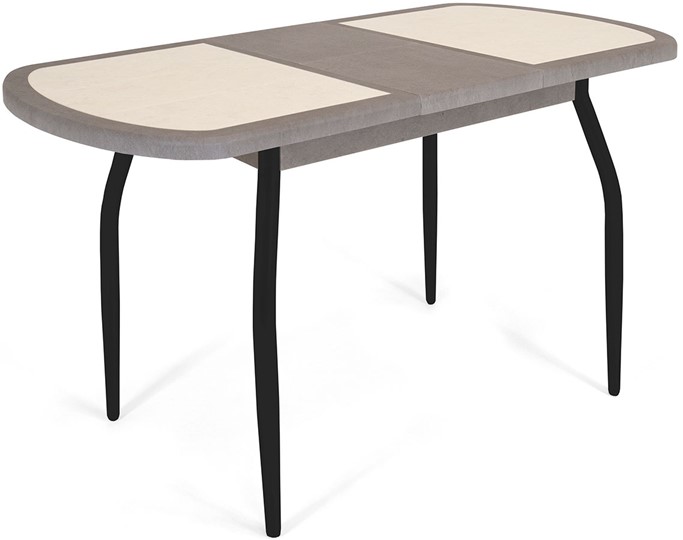 Кухонный раздвижной стол Будапешт-2 ПЛ (ноги черные, плитка бежевая/серый камень) в Ревде - изображение 3