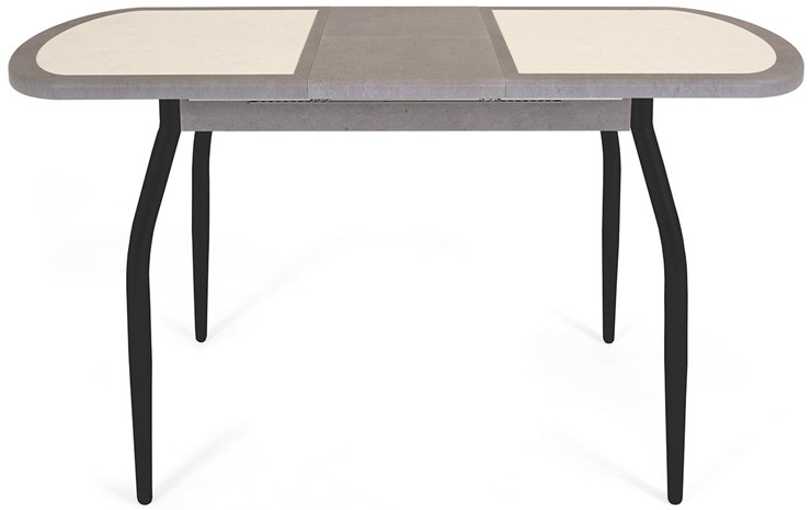 Кухонный раздвижной стол Будапешт-2 ПЛ (ноги черные, плитка бежевая/серый камень) в Ревде - изображение 4
