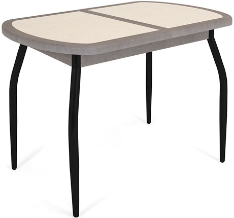 Кухонный стол раскладной Будапешт-мини ПЛ (ноги черные, плитка бежевая/серый камень) в Богдановиче - изображение