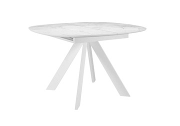 Обеденный раздвижной стол DikLine BK100 Керамика Белый мрамор/подстолье белое/опоры белые в Первоуральске