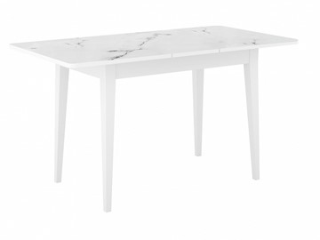 Кухонный раздвижной стол Dikline M110 Белый/стекло белый мрамор сатин/ножки MM белые в Красноуфимске - предосмотр 3