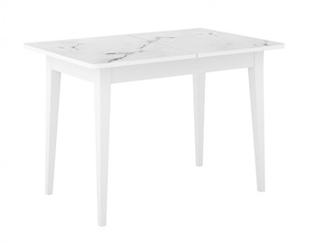 Кухонный раздвижной стол Dikline M110 Белый/стекло белый мрамор сатин/ножки MM белые в Полевском - предосмотр