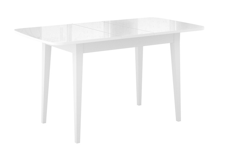 Кухонный раздвижной стол Dikline M120 Белый/стекло белое глянец/ножки MM белые в Красноуфимске - изображение 1