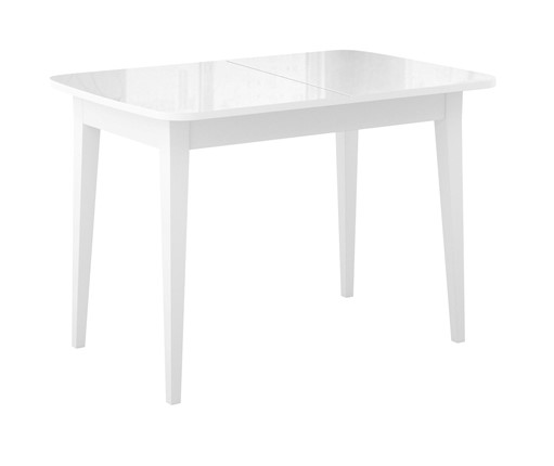 Кухонный раздвижной стол Dikline M120 Белый/стекло белое глянец/ножки MM белые в Полевском - изображение