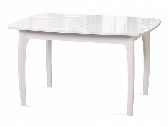 Кухонный стол раздвижной Dikline M20 стекло белое/ножки белые в Екатеринбурге - изображение
