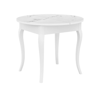 Кухонный стол раздвижной Dikline MR100 Белый/стекло белое мрамор сатин/ножки MC белые в Ревде