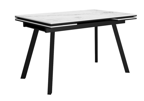 Кухонный раскладной стол DikLine SKA125 Керамика Белый мрамор/подстолье черное/опоры черные (2 уп.) в Ревде - изображение