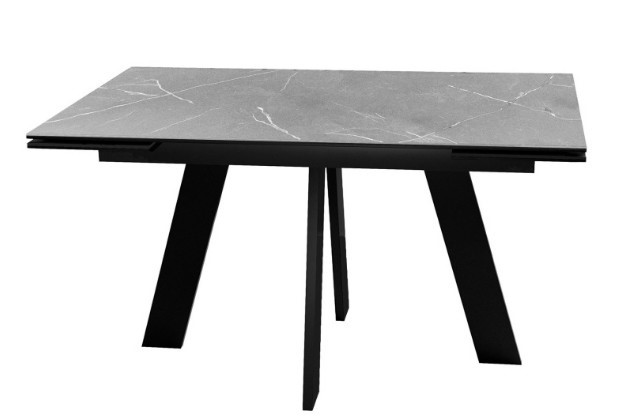 Обеденный раздвижной стол DikLine SKM140 Керамика серый мрамор/подстолье черное/опоры черные (2 уп.) в Первоуральске - изображение 1