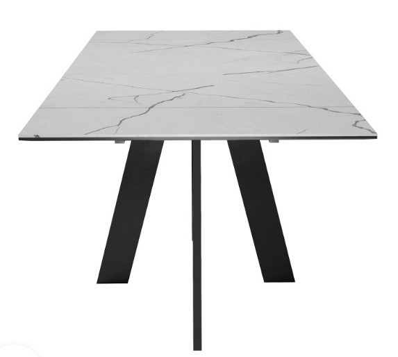 Обеденный раздвижной стол DikLine SKM140 Керамика серый мрамор/подстолье черное/опоры черные (2 уп.) в Первоуральске - изображение 6