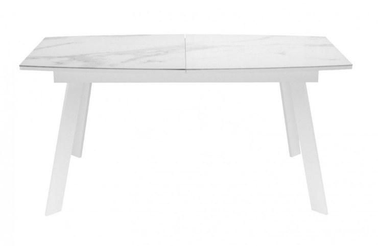 Кухонный раскладной стол Dikline XLS160 мрамор белый глянец/ножки белые в Первоуральске - изображение 1