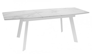Кухонный раскладной стол Dikline XLS160 мрамор белый глянец/ножки белые в Ревде - предосмотр 2