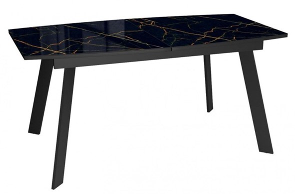 Кухонный стол раскладной Dikline XLS160 мрамор черный глянец/ножки черные в Екатеринбурге - изображение