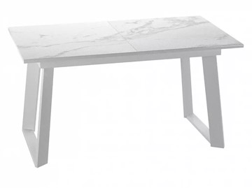 Кухонный стол раздвижной Dikline ZLS140 Мрамор белый глянец/ножки белые в Качканаре