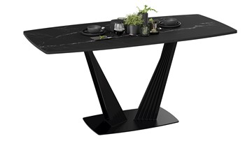 Кухонный раскладной стол Фабио тип 1 (Черный муар, Стекло матовое черный мрамор) в Ревде - предосмотр 1