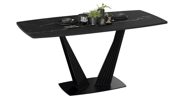 Кухонный раскладной стол Фабио тип 1 (Черный муар, Стекло матовое черный мрамор) в Кушве - изображение 1