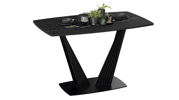 Кухонный раскладной стол Фабио тип 1 (Черный муар, Стекло матовое черный мрамор) в Ревде