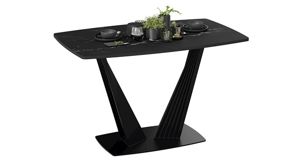 Кухонный раскладной стол Фабио тип 1 (Черный муар, Стекло матовое черный мрамор) в Ревде - изображение