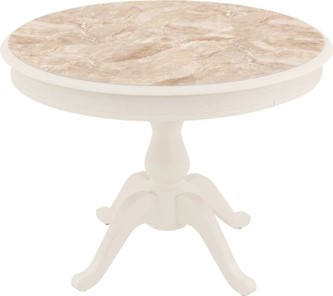 Кухонный стол раскладной Фабрицио-1 Glass, Круг 1000, фотопечать (Мрамор 8, Слоновая кость) в Красноуфимске