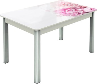 Обеденный раздвижной стол Гамбург исп.2 ноги метал. крашеные №23, Фотопечать (Цветы №49) в Ирбите