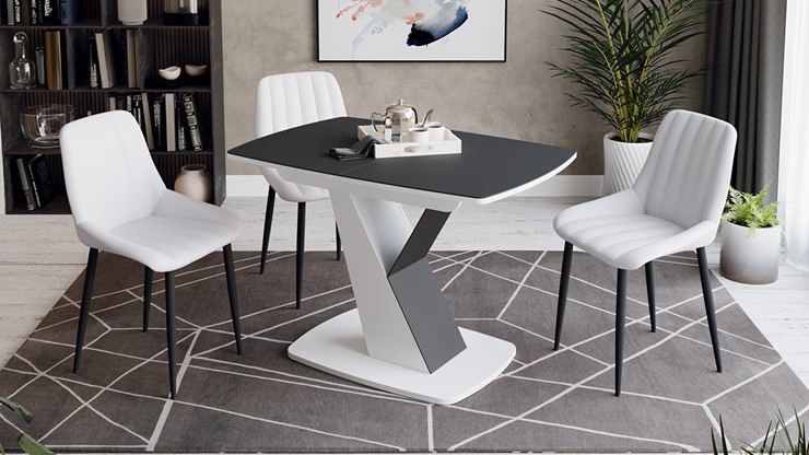 Кухонный раздвижной стол Гарда тип 1, цвет Белый/Стекло матовое черный графит в Кушве - изображение 2