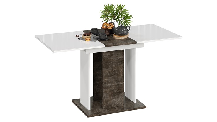 Обеденный раздвижной стол Кёльн тип 1 (Ателье темный, Белый, Стекло Белый глянец) в Кушве - изображение 1