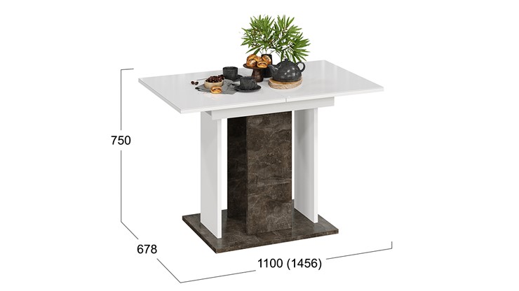 Обеденный раздвижной стол Кёльн тип 1 (Ателье темный, Белый, Стекло Белый глянец) в Ревде - изображение 2