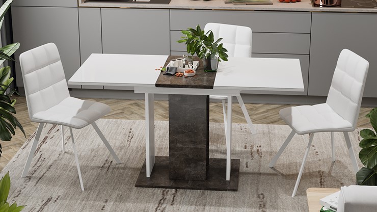 Обеденный раздвижной стол Кёльн тип 1 (Ателье темный, Белый, Стекло Белый глянец) в Ревде - изображение 3
