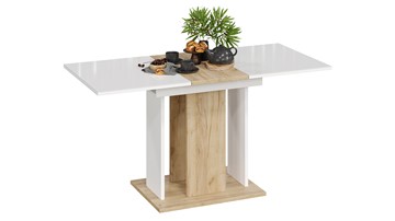 Кухонный стол раскладной Кёльн тип 1 (Дуб Крафт золотой, Белый, Стекло Белый глянец) в Кушве - предосмотр 1