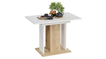 Кухонный стол раскладной Кёльн тип 1 (Дуб Крафт золотой, Белый, Стекло Белый глянец) в Ирбите