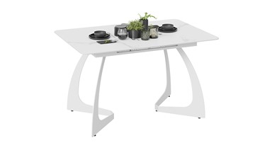 Кухонный стол раскладной Конкорд Тип 2 (Белый муар/Стекло матовое белый мрамор) в Ревде