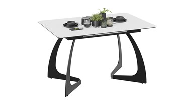 Обеденный раздвижной стол Конкорд Тип 2 (Черный муар/Стекло матовое белое) в Первоуральске