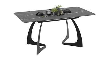 Кухонный стол раздвижной Конкорд Тип 2 (Черный муар/Стекло матовое черный мрамор) в Ревде - предосмотр 1