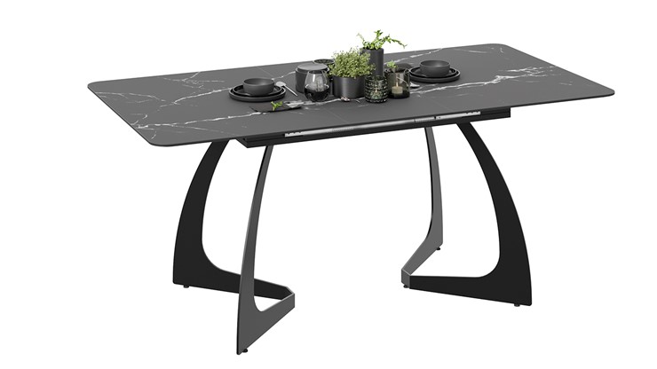 Кухонный стол раздвижной Конкорд Тип 2 (Черный муар/Стекло матовое черный мрамор) в Ревде - изображение 1