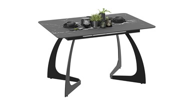 Кухонный стол раздвижной Конкорд Тип 2 (Черный муар/Стекло матовое черный мрамор) в Ревде
