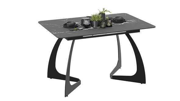Кухонный стол раздвижной Конкорд Тип 2 (Черный муар/Стекло матовое черный мрамор) в Ревде - изображение