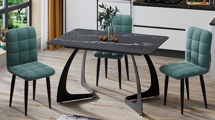 Кухонный стол раздвижной Конкорд Тип 2 (Черный муар/Стекло матовое черный мрамор) в Ревде - изображение 6