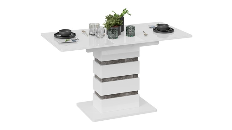 Кухонный стол раздвижной Мадейра тип 1 (Белый глянец/Ателье темный) в Новоуральске - изображение 1