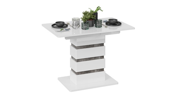 Кухонный стол раздвижной Мадейра тип 1 (Белый глянец/Ателье темный) в Екатеринбурге - изображение