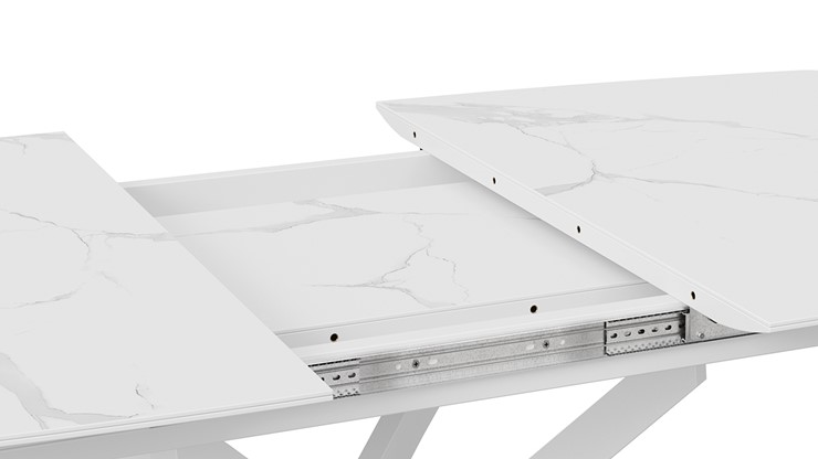 Кухонный раскладной стол Манхеттен Т1 (Белый муар/Стекло матовое белый мрамор) в Первоуральске - изображение 4