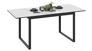 Кухонный стол раздвижной Маркус Тип 1 (Черный муар, Стекло белый мрамор) в Новоуральске - предосмотр 1