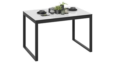 Кухонный стол раздвижной Маркус Тип 1 (Черный муар, Стекло белый мрамор) в Полевском