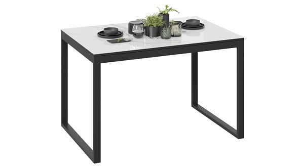 Кухонный стол раздвижной Маркус Тип 1 (Черный муар, Стекло белый мрамор) в Новоуральске - изображение