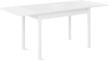 Кухонный стол раскладной Милан-1 EVO, ноги металлические белые, стекло белое/серый в Екатеринбурге - предосмотр 1