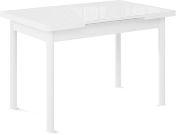Кухонный стол раскладной Милан-1 EVO, ноги металлические белые, стекло белое/серый в Каменске-Уральском