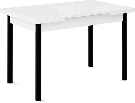 Кухонный раздвижной стол Милан-1 EVO, ноги металлические черные, стекло белое/серый в Богдановиче - изображение